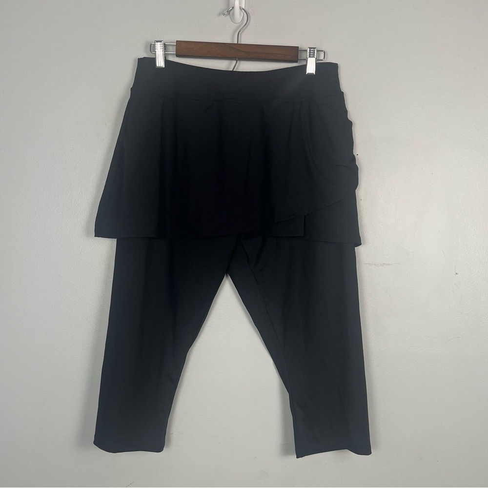 Lands End Black Leggings Skirt Workout Athleisure Sport Running Swim READ